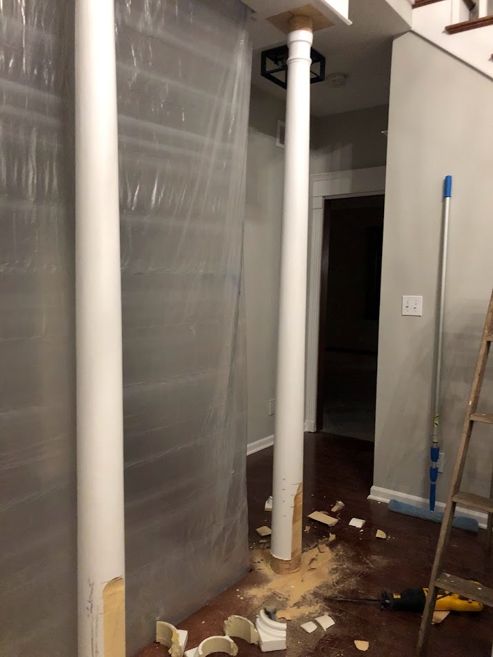 Foyer wall under construction during Georgian renovation