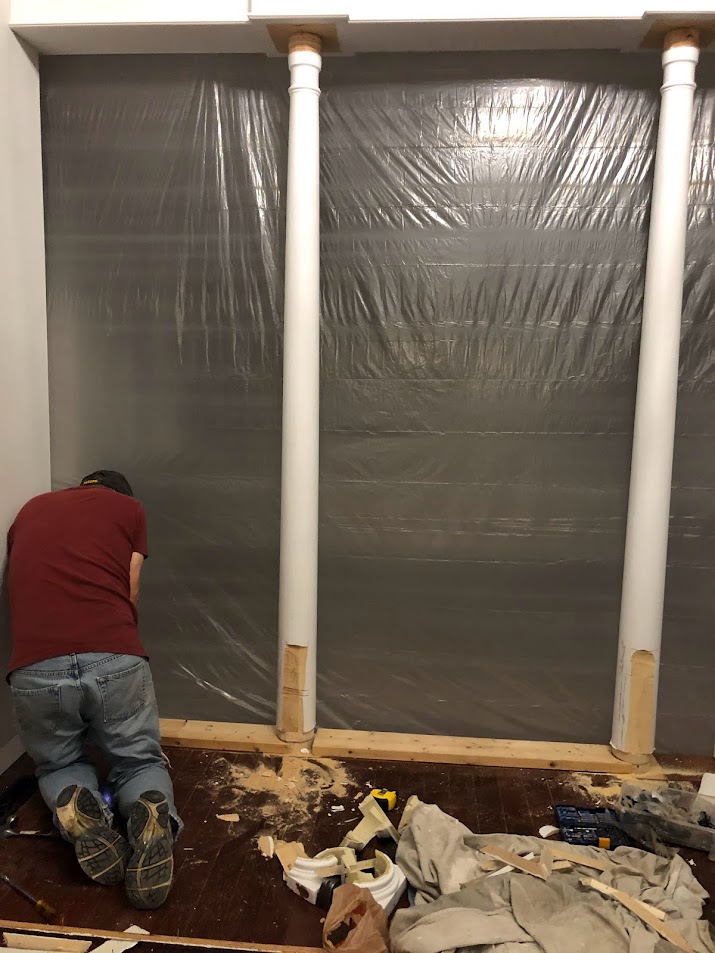 Foyer wall during construction at Georgian renovation