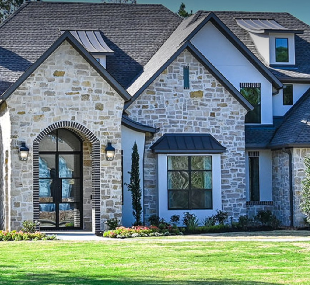 French country exterior by Morningstar Builders. #frenchcountryexterior #frenchcountryhome #homeexteriors