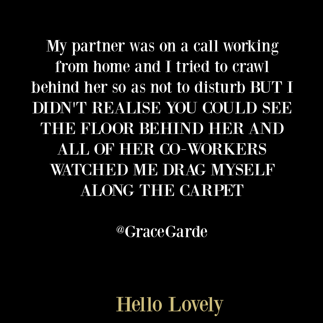 Funny tweet about zoom calls, working from home, and office humor - @GraceGarde on Hello Lovely Studio. #funnyworktweets #worktweets #workquotes #workhumor