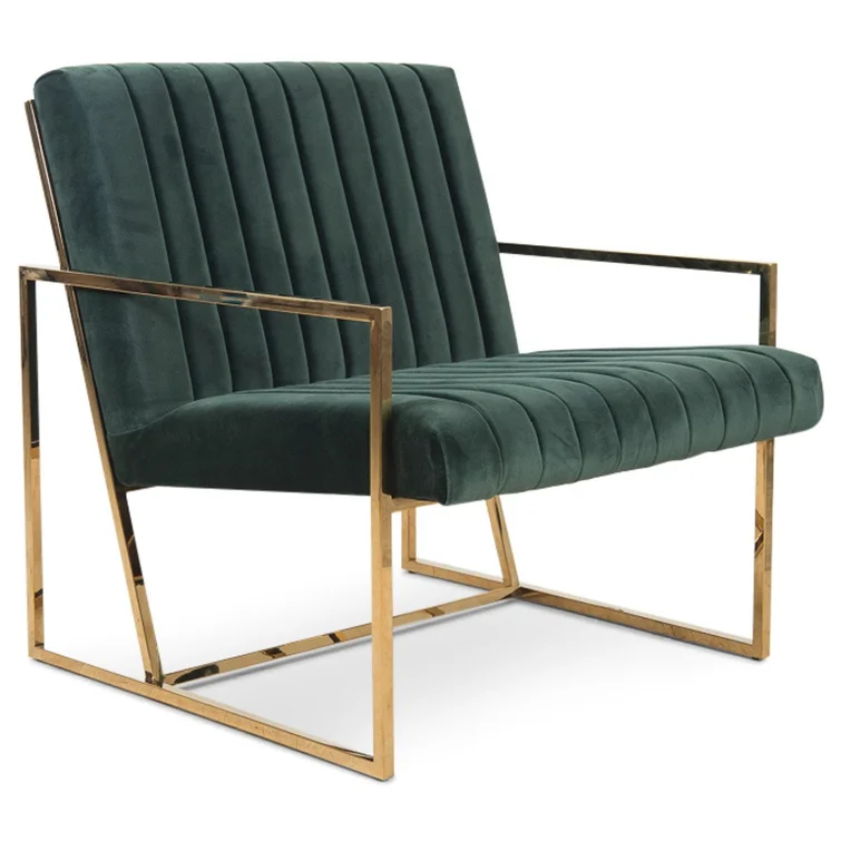 Green upholstered Santorini arm chair - modern with brass