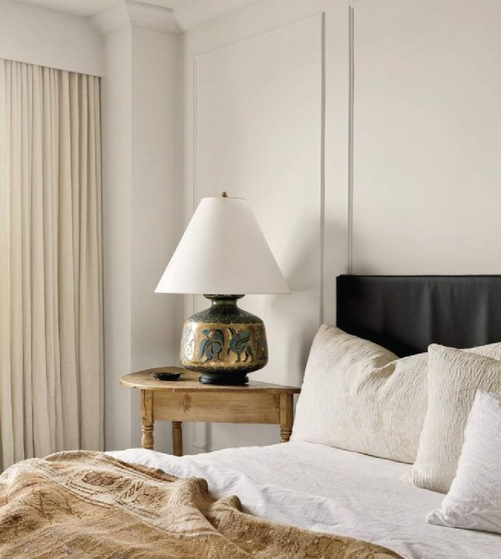 Beautiful modern minimal luxe rustic designed bedroom by Michael Del Piero. #roughluxe #modernrustic #bedroomdecor