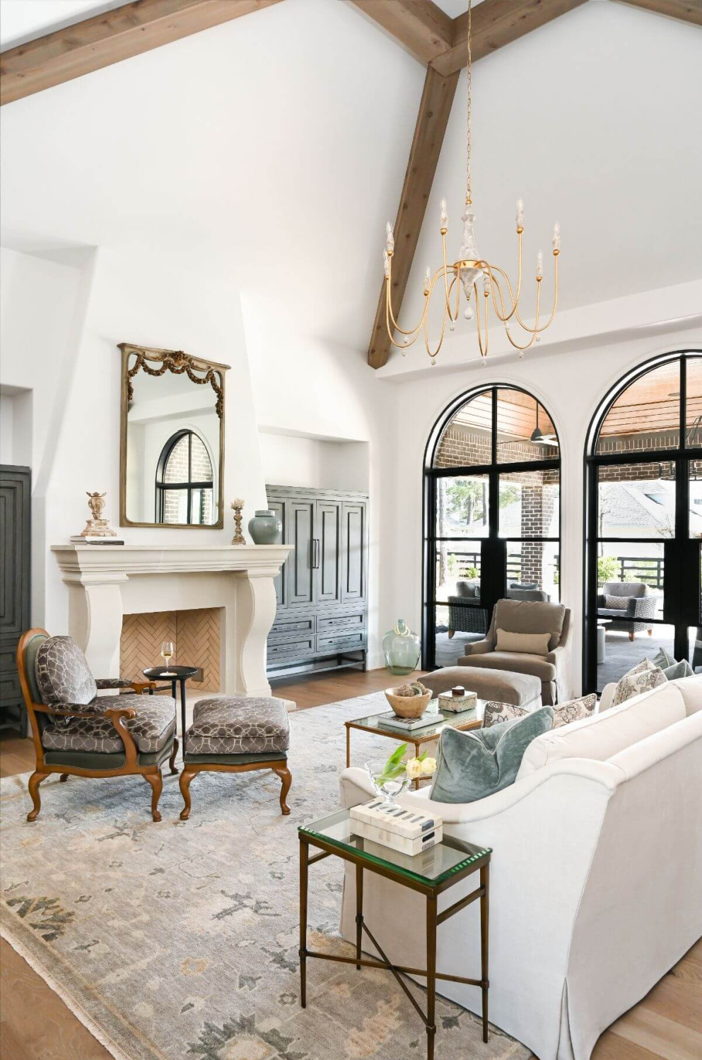 Beautiful great room in a modern French home by Morningstar Builders. #frenchcountry #greatrooms #modernfrench
