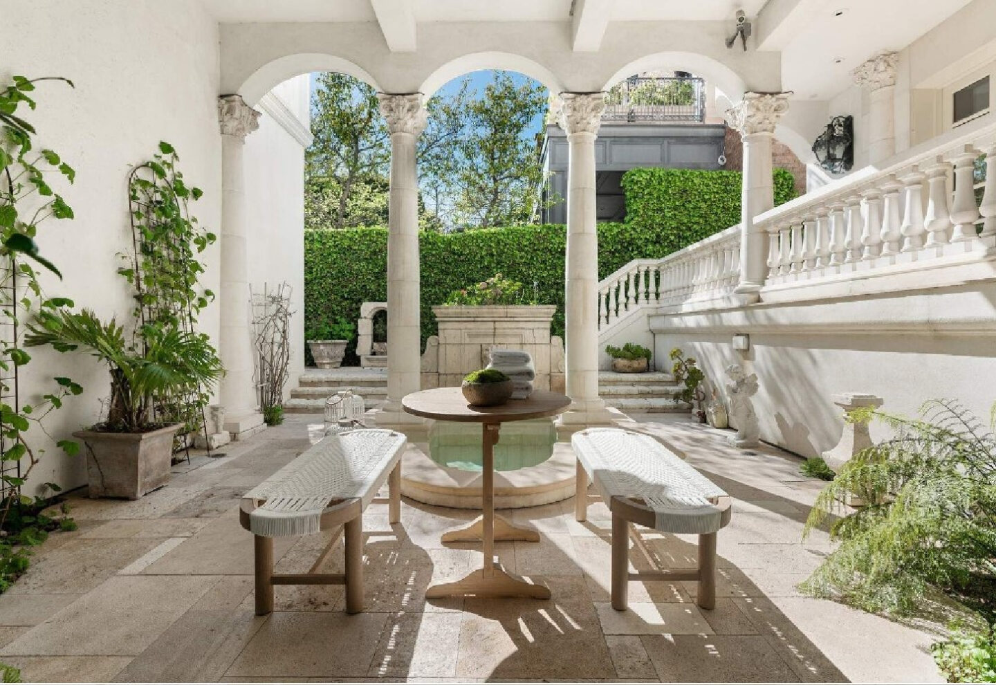 Elegant and architecturally magnificent loggia in a French inspired San Francisco mansion. #loggia #frenchchateau