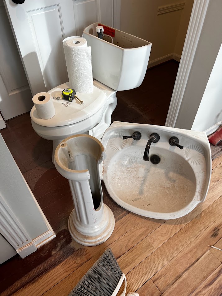 Powder room dismantling during Georgian renovation