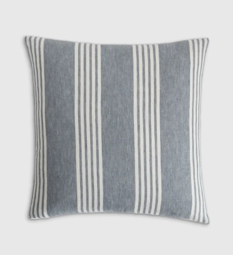 Sloan linen reversible stripe pillow cover in Chambray, Quince. #linenpillows #frenchstripepillow