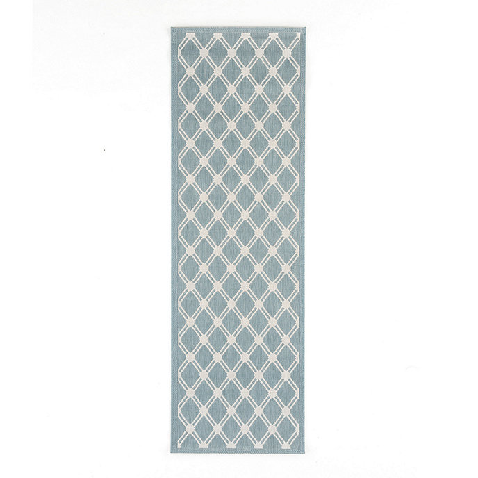 Tricia Trellis indoor/outdoor rug - Ballard Designs. #lightblue #outdoorugs