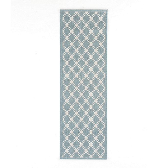 Tricia Trellis indoor/outdoor rug - Ballard Designs. #lightblue #outdoorugs