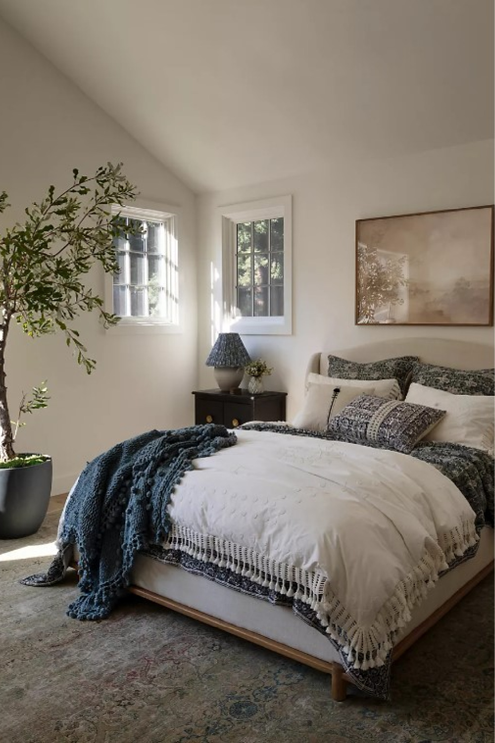 Beautiful California cool laidback bedroom designed by Amber Lewis with Sweet Medley pillow. #bedding #amberlewis