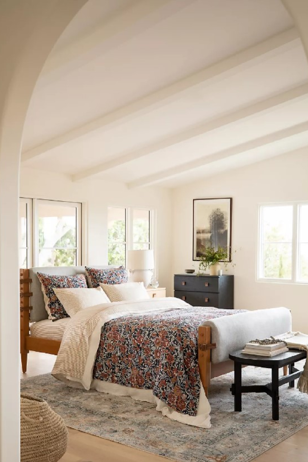 Cozy California cool modern rustic bedroom by Amber Lewis with Revery Rug from Anthropologie. #arearugs #bedroomdecor
