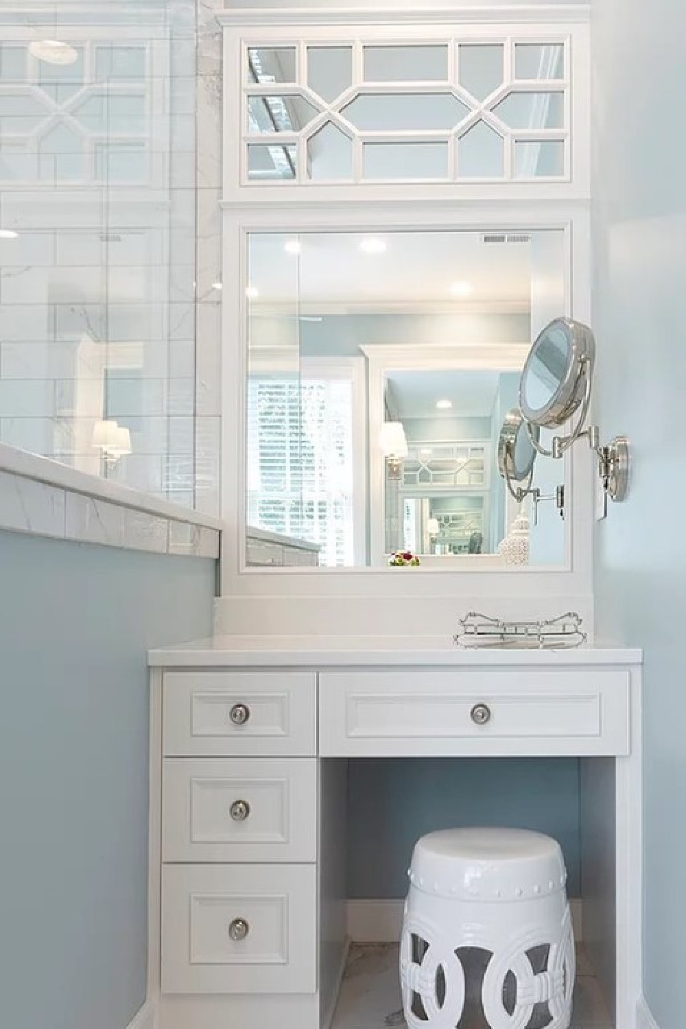 BM Decorators White paint color on a bathroom vanity. #bmdecoratorswhite #whitepaintcolors