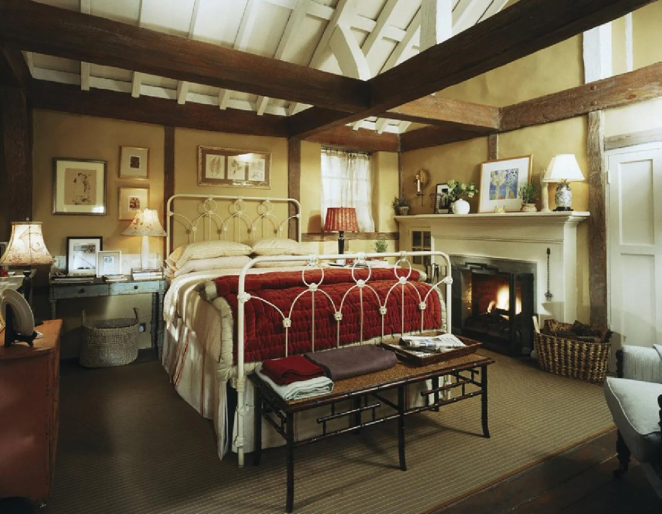 Bedroom with fireplace in the English cottage in THE HOLIDAY where Kate Winslet's character lives. #theholiday #rosehillcottage