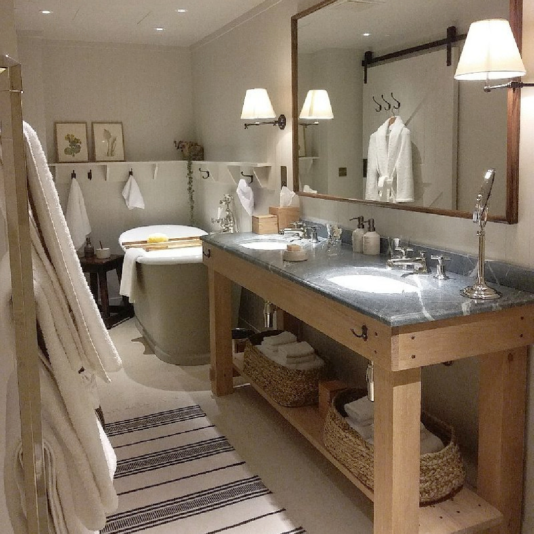 Rustic wood bar and marble shelves at Heckfield Place (Hampsire, England), a cozy luxurious hotel on 400 acres of English countryside - design by Ben Thompson. #heckfieldplace #englishcountrystyle