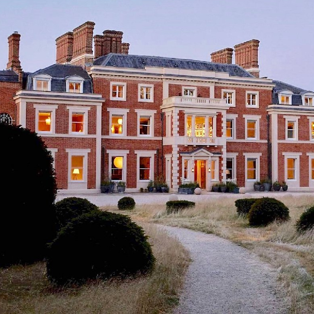 Exterior of Heckfield Place (Hampshire, England) is an 18th-Century Georgian manor.