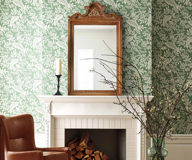 Canopy Wallpaper in sage in a beautiful room - Rifle Paper Co. #sagegreen #wallpaper