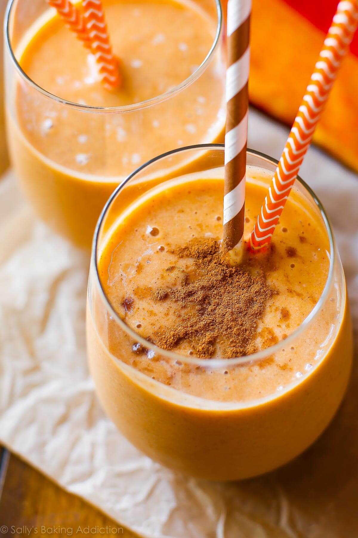 Pumpkin pie smoothie with 12g protein - Sally's Baking Addiction.