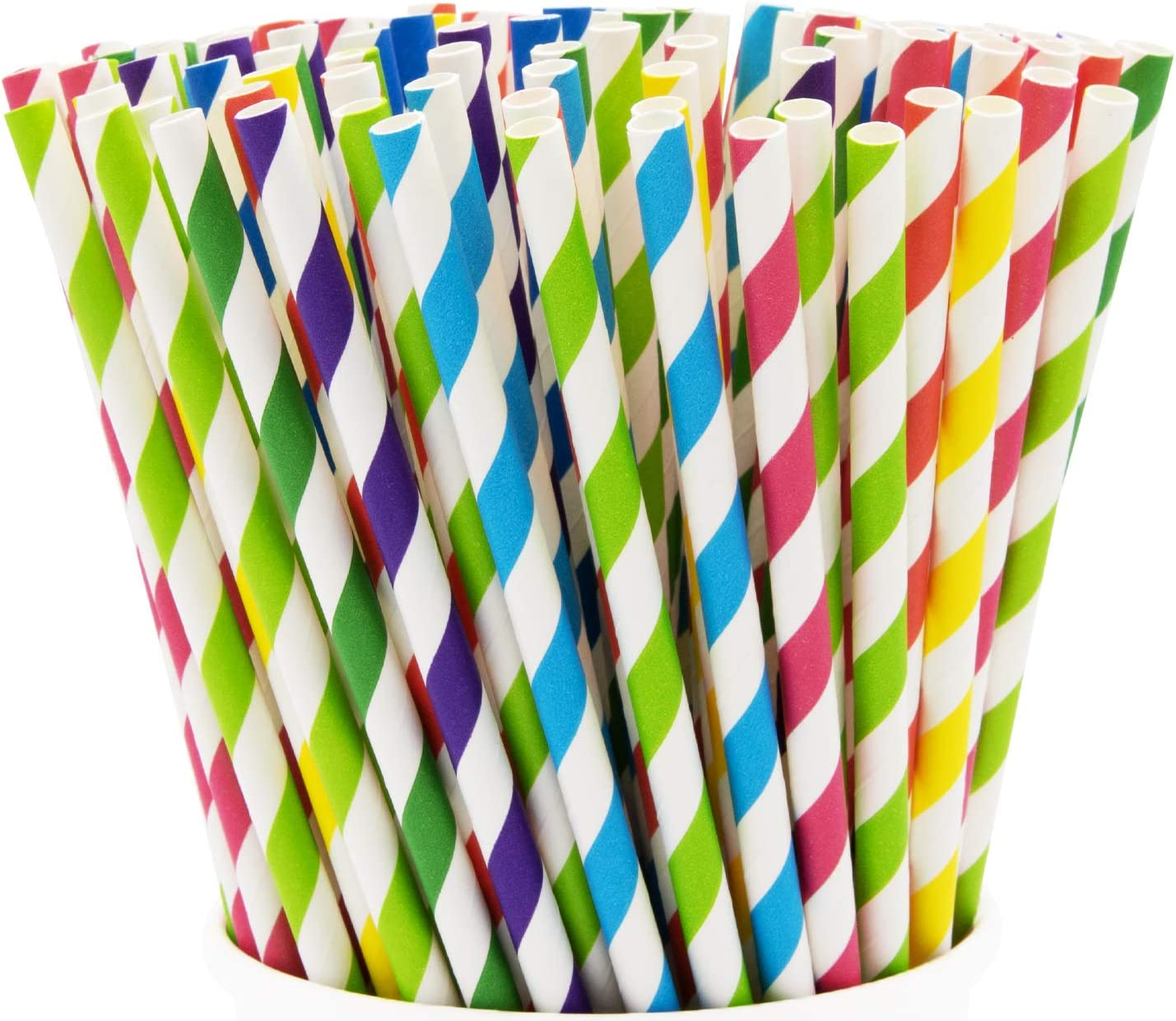 Striped festive colored paper drinking straws