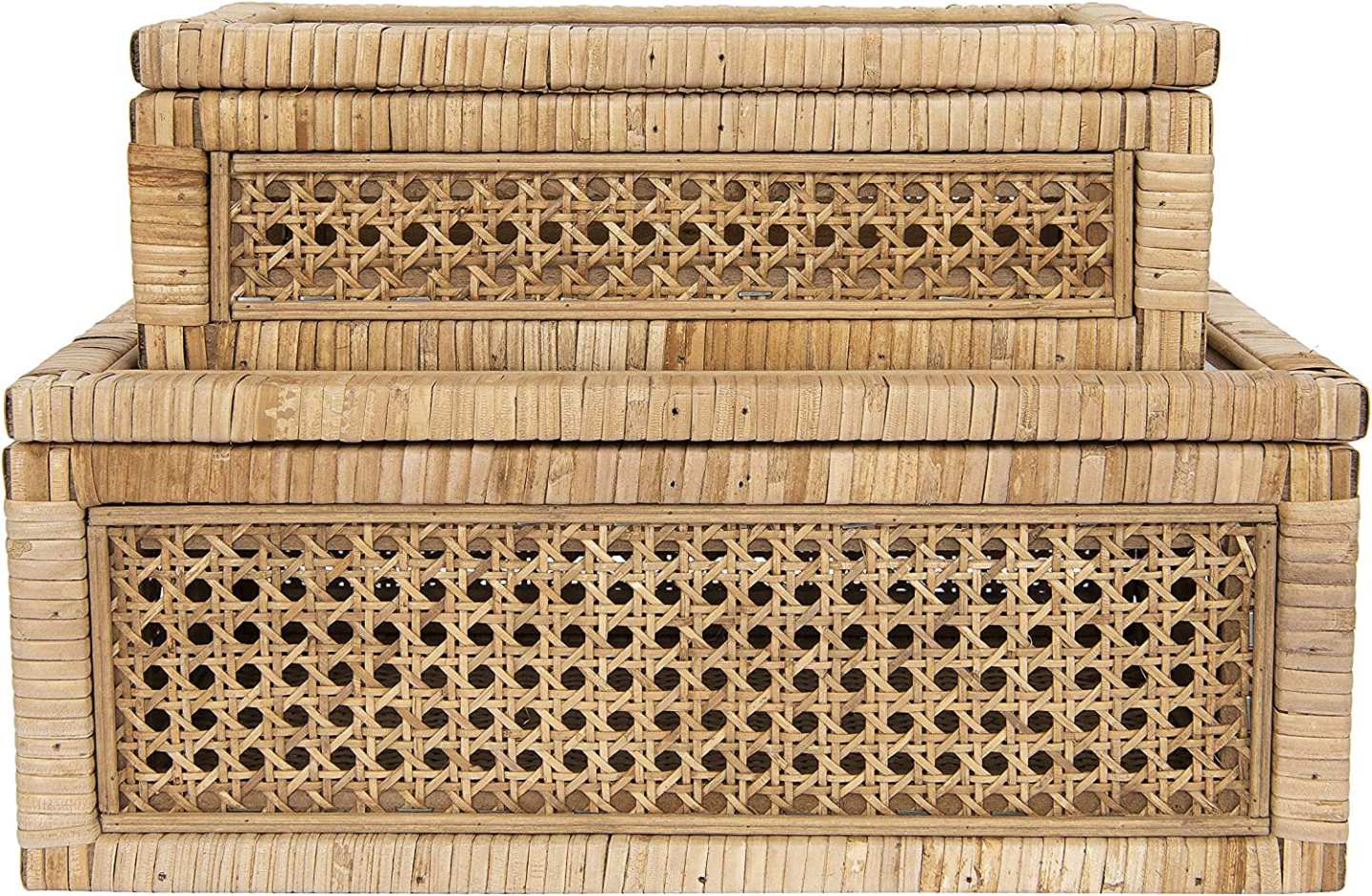 Cane and Rattan Display Boxes with Glass Tops