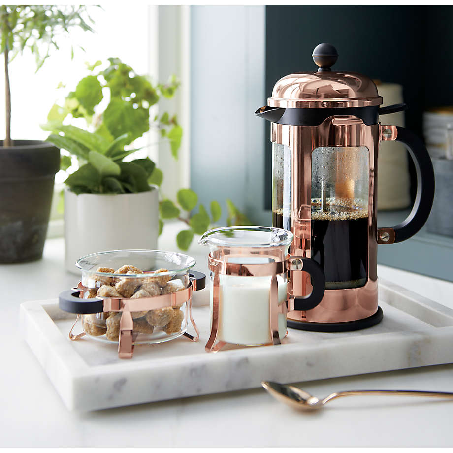 French white marble tray with French press - Crate & Barrel