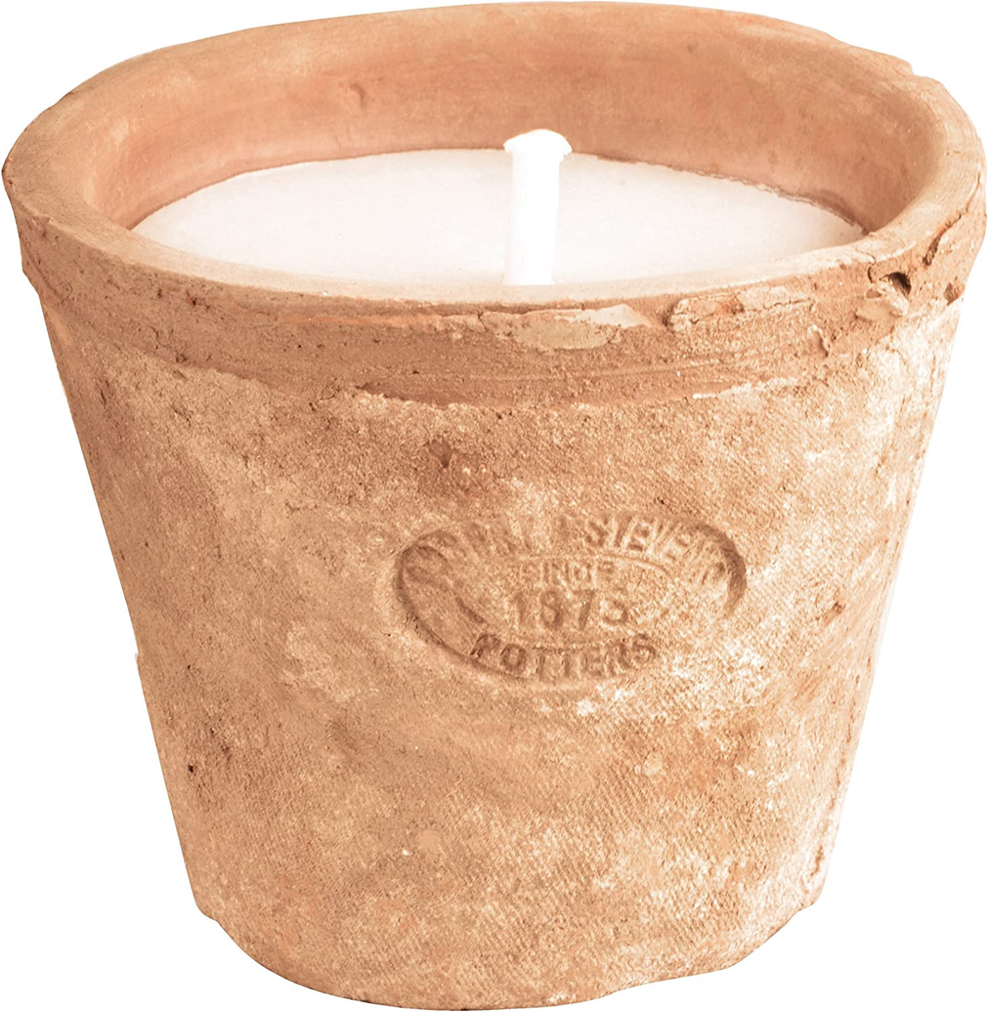 Aged terracotta pot with candle