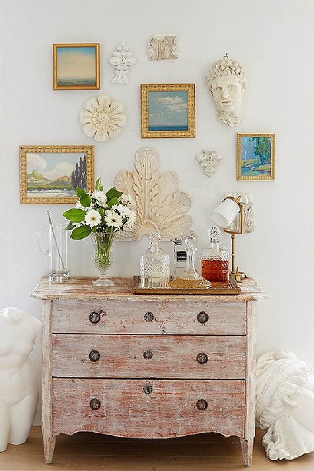 Antique Swedish cabinet and Steve Giannetti framed art - Patina Farm (Brooke Giannetti) European country farmhouse in Ojai. #patinafarm #vintagemodern #gallerywalls