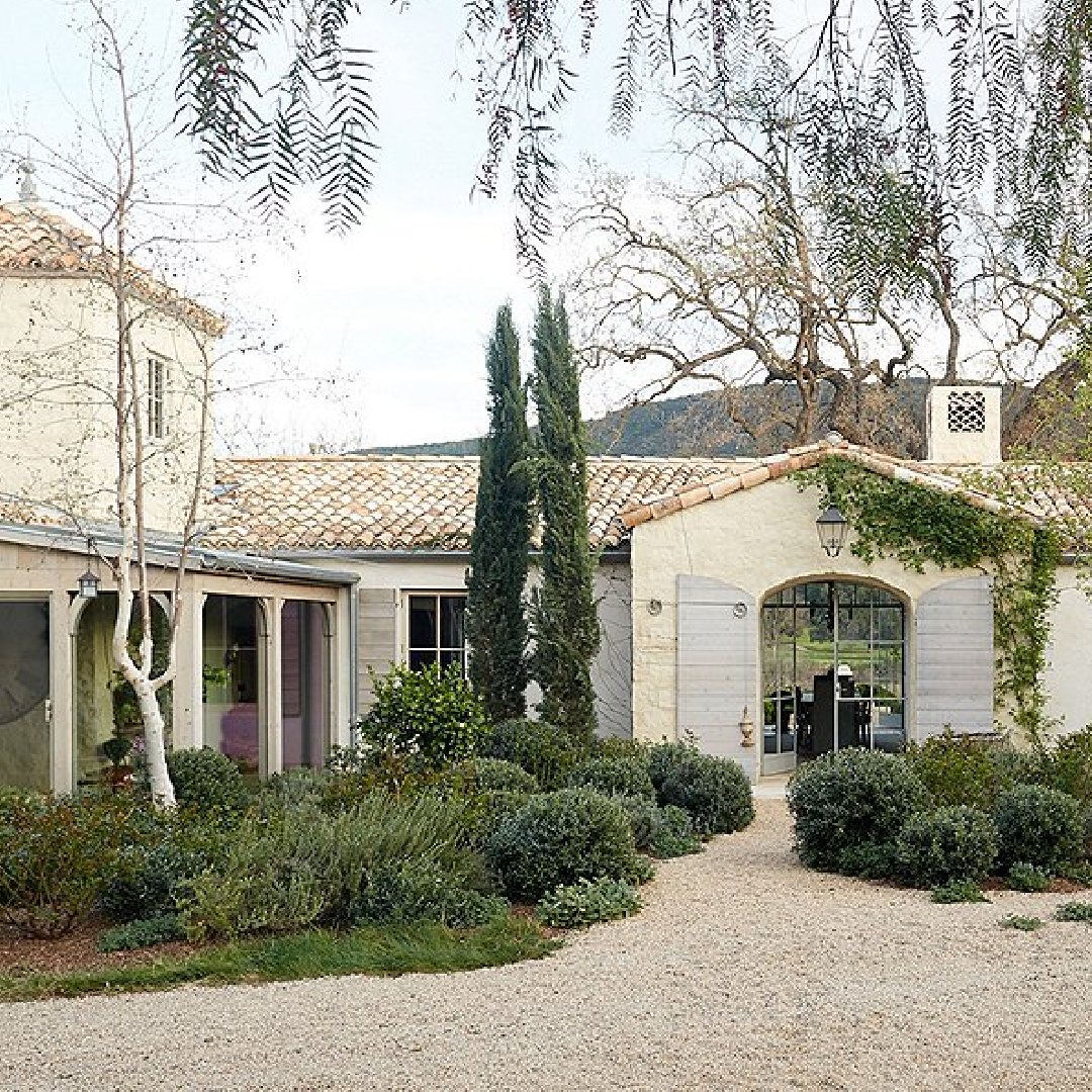 Bucolic setting and magnificent exterior architecture - Patina Farm (Brooke Giannetti) European country farmhouse in Ojai. #patinafarm #farmhouseexterior #rusticshutters