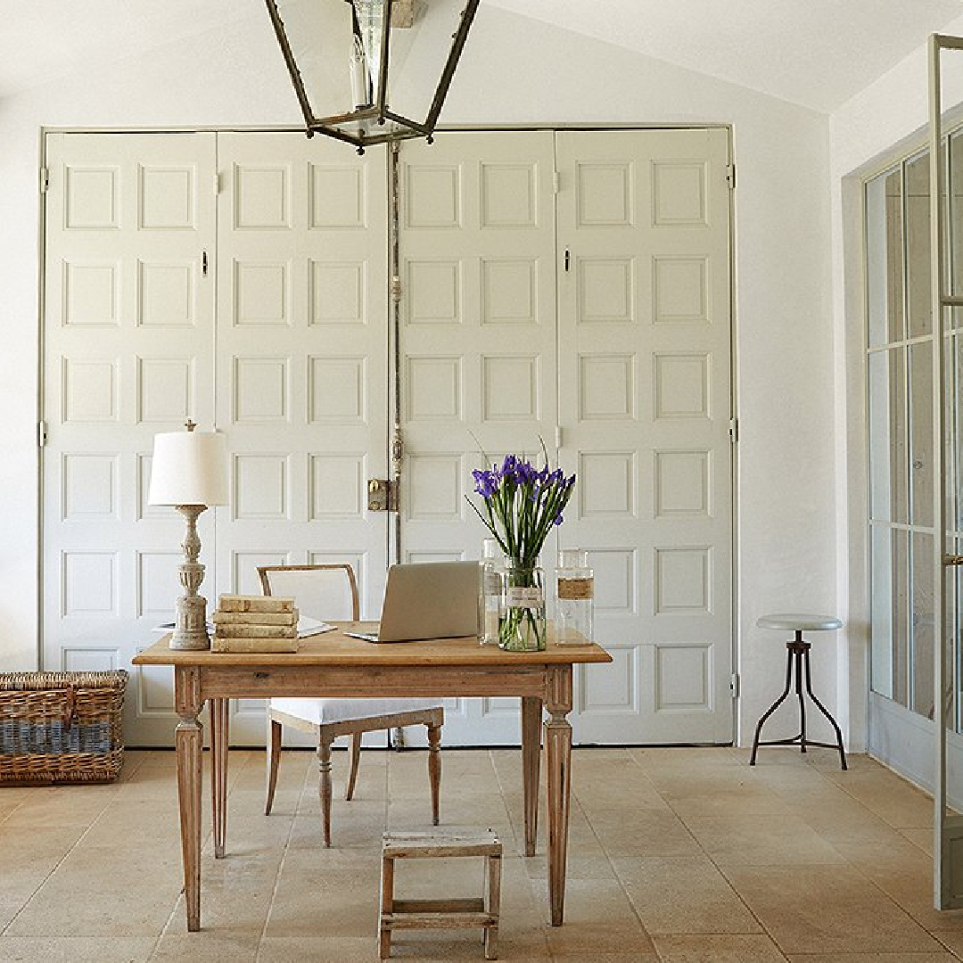 Home office with antiques - Patina Farm (Brooke Giannetti) European country farmhouse in Ojai. #patinafarm #vintagemodern #modernrustic #homeoffice