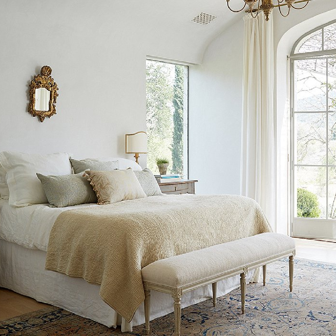 Serene minimal bedroom - Patina Farm (Brooke Giannetti) European country farmhouse in Ojai. #patinafarm #vintagemodern #modernrustic #romanticbedroom