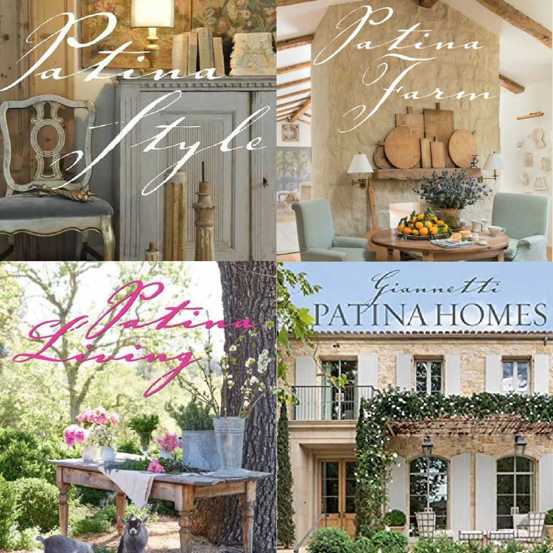 Brooke Giannetti Patina book covers: Patina Style, Patina Farm, Patina Living, Patina Homes.