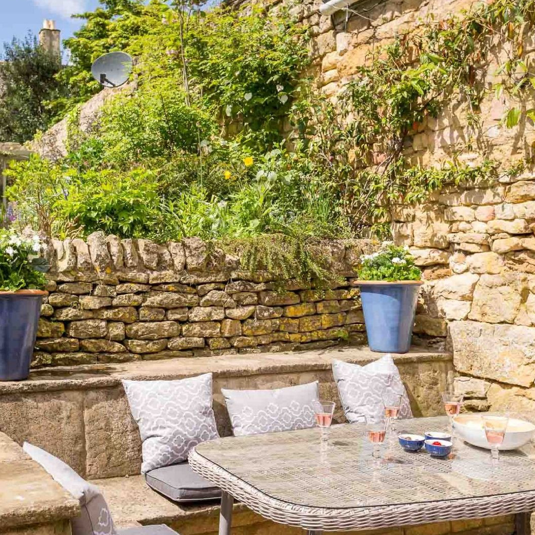 Terraced garden at Stanley Cottage - a charming Cotswolds cottage vacation rental.