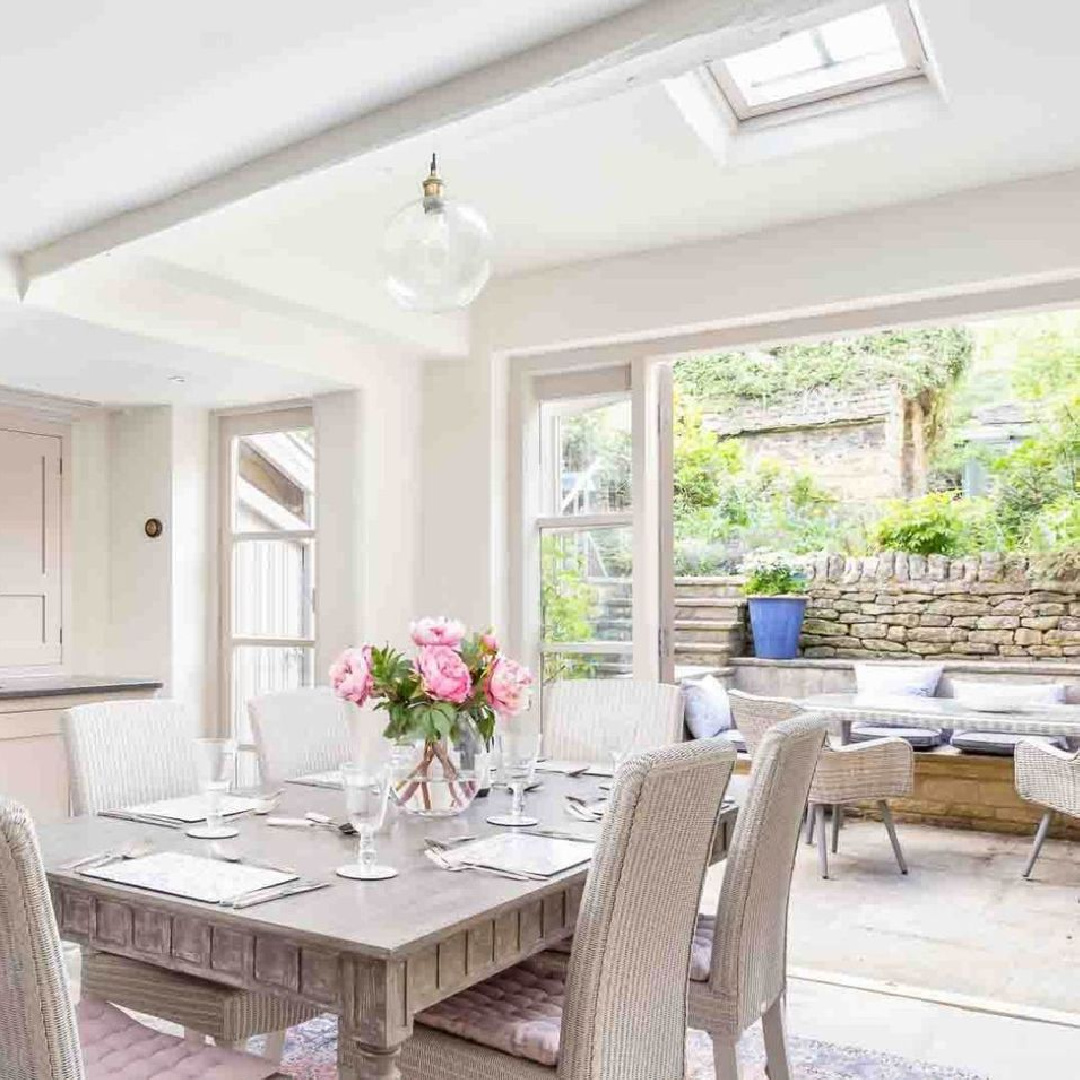 Kitchen and garden at Stanley Cottage - a charming vacation Cotswolds cottage rental.