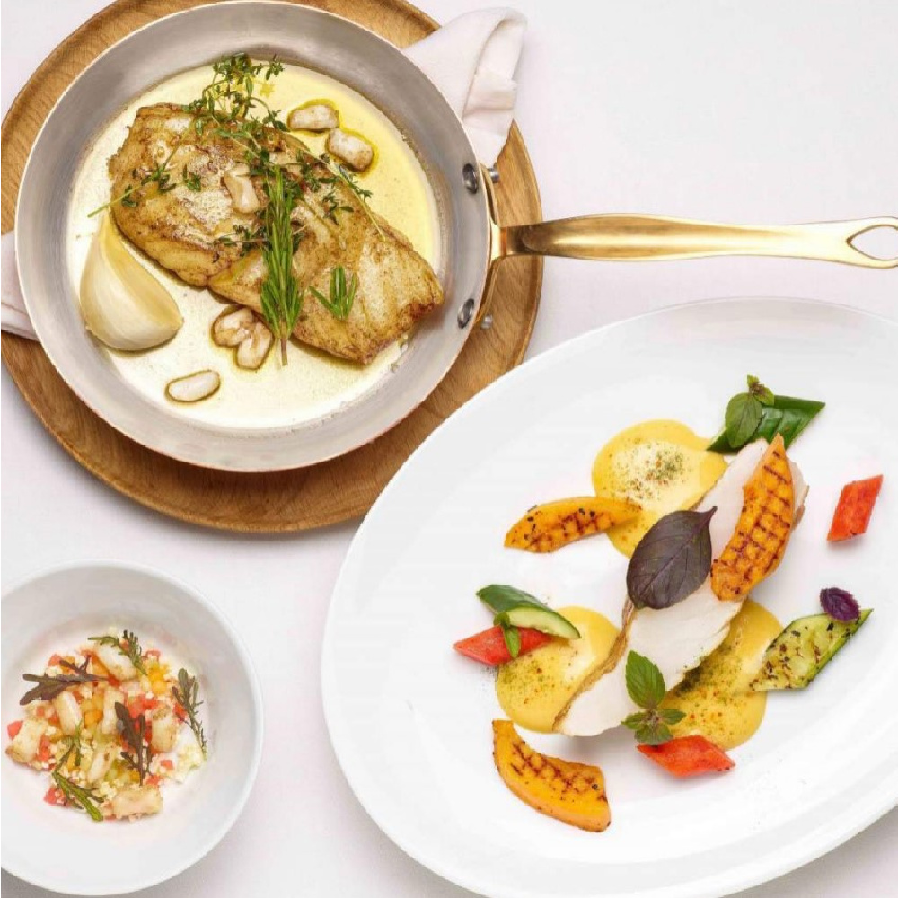 French dishes from the restaurant Anne in the Paris boutique hotel Pavillon de la Reine.