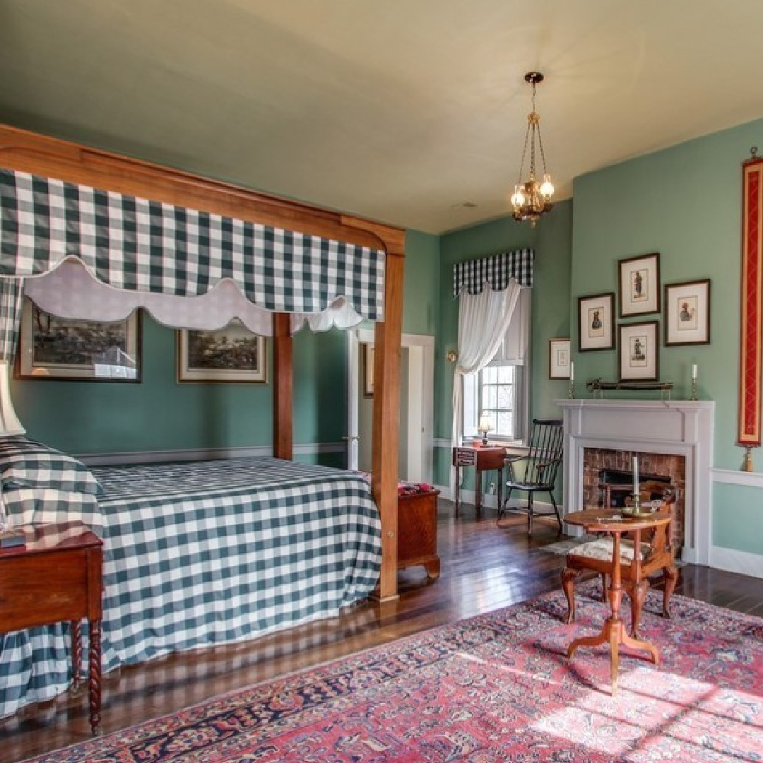 Green bedroom in 1810 restored home - 3200 Del Rio Pike in Franklin - Meeting of the Waters house. #historichomes #franklintn