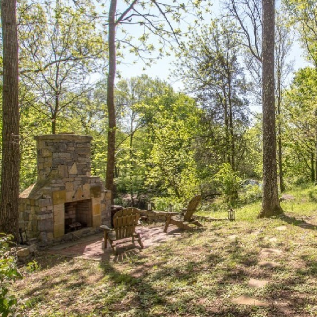 Outdoor fireplace - 3200 Del Rio Pike in Franklin - Meeting of the Waters house. #historichomes #franklintn