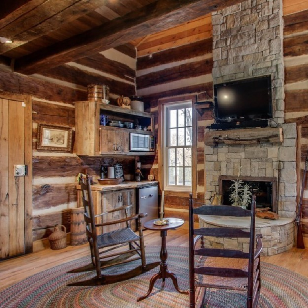 Interior of log cabin on property - 3200 Del Rio Pike in Franklin - Meeting of the Waters house. #historichomes #franklintn