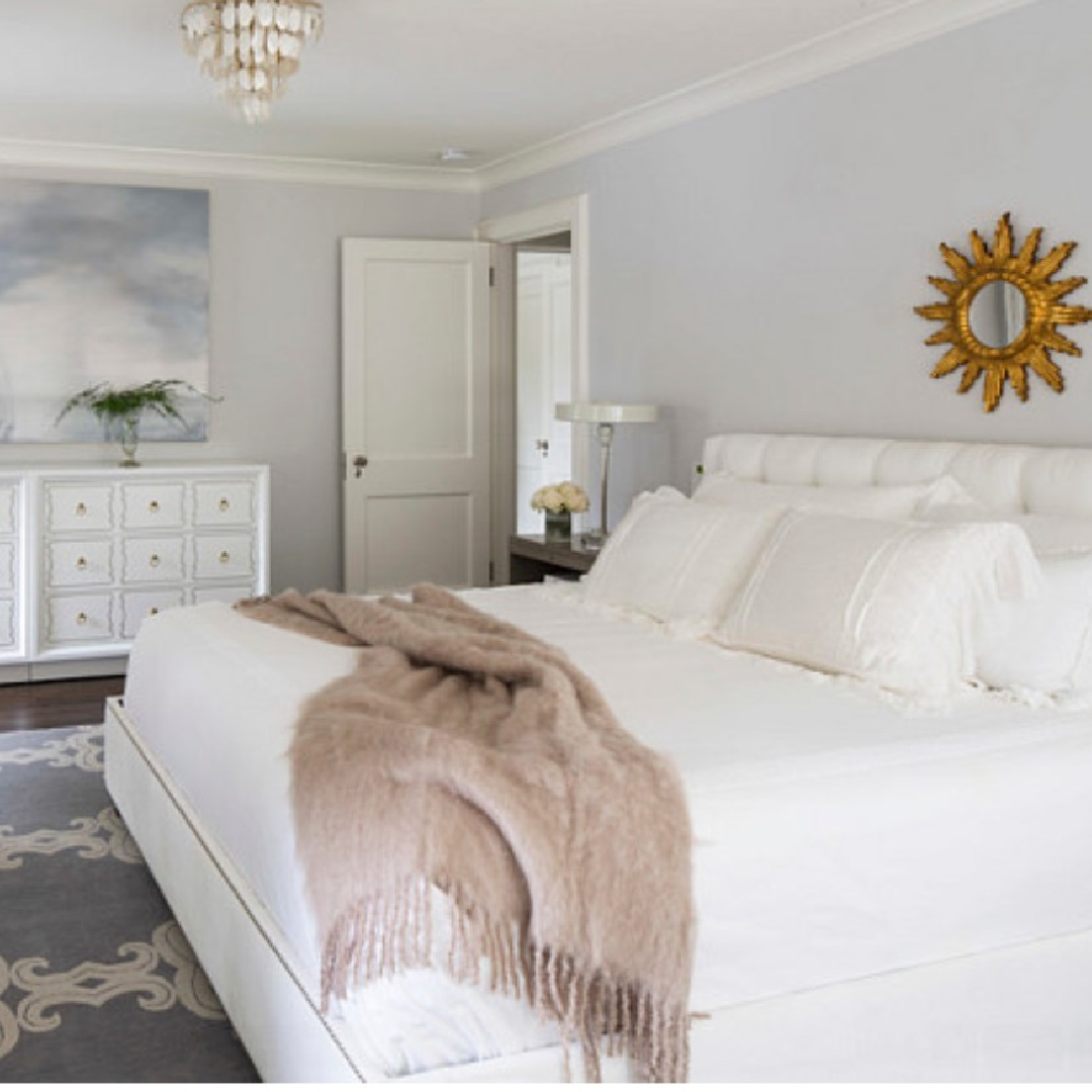 Blackened (Farrow & Ball) paint color in a bedroom - @ohara_interiors. #blackened #paintcolors