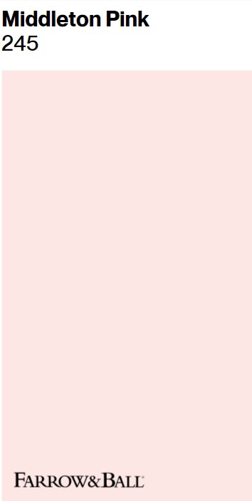 Farrow & Ball Middleton Pink paint color swatch. #middletonpink #pinkpaintcolors