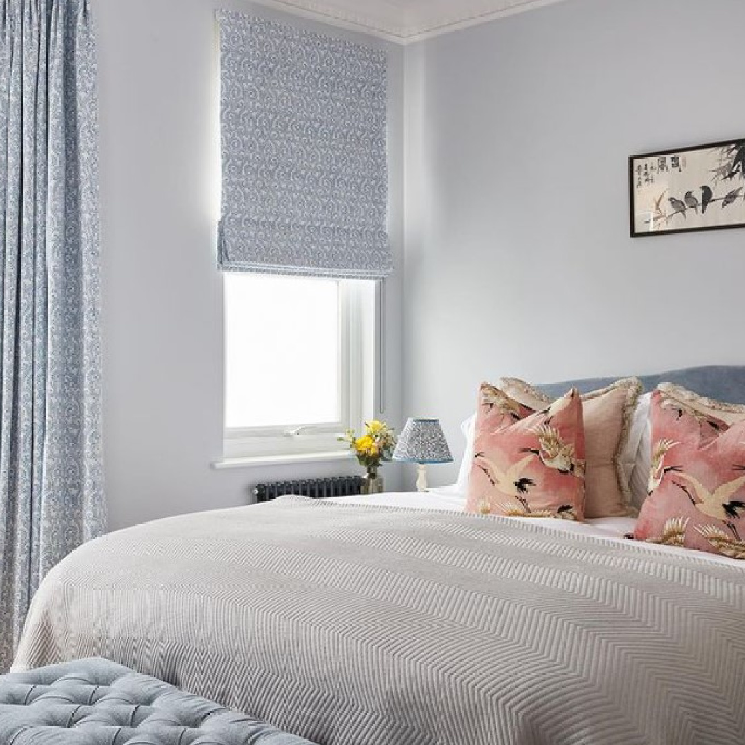 Blackened (Farrow & Ball) paint color in a bedroom - @fionawiseman_interiors. #blackened #paintcolors