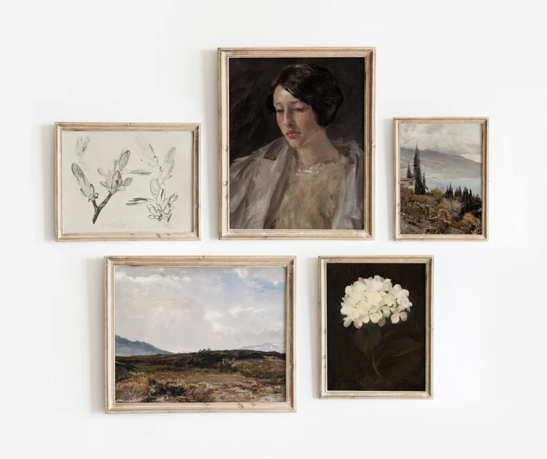 Set of 5 vintage European paintings gallery art set from MapleandOakVintage on Etsy. #gallerywallart #vintageeuropean #vintageprints