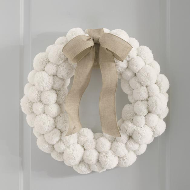 White pom pom wreath