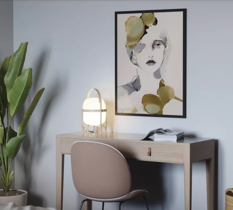 Organic Portrait print framed on wall above a modern desk - Photowall Sweden. #fashionprint
