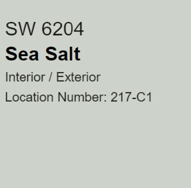 Sherwin-Williams Sea Salt (SW 6204) paint color swatch. #sherwinwilliamsseasalt