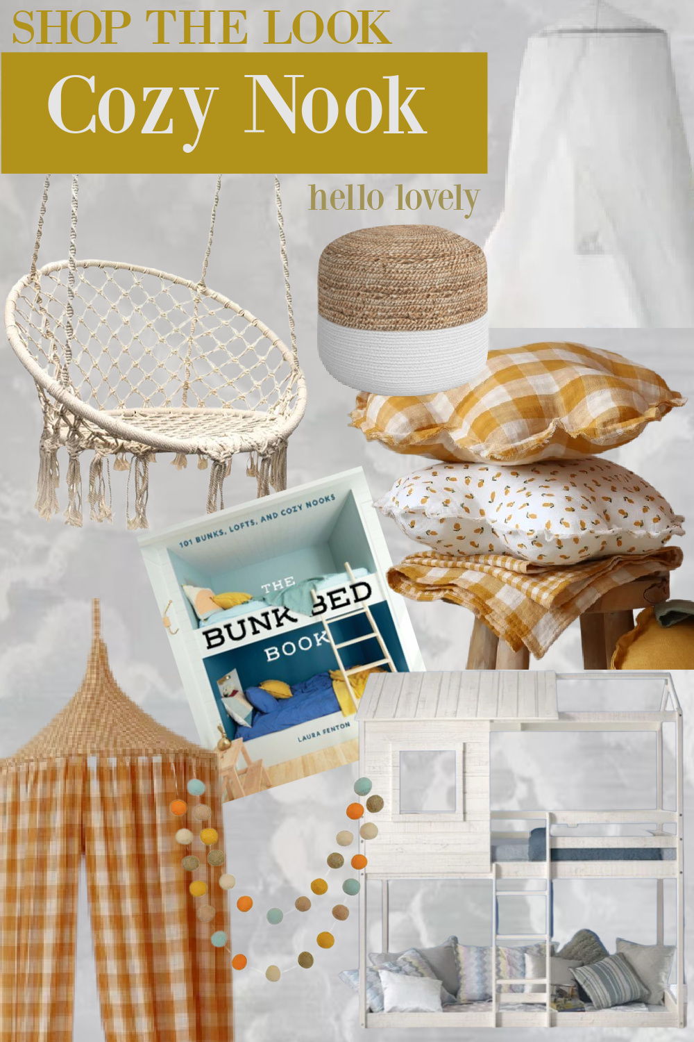 Shop the Look: Cozy Nook on Hello Lovely Studio. Find decor resources to create a comfy nook kids of all ages would love! #bunkbeds #cozynook #cozyloft