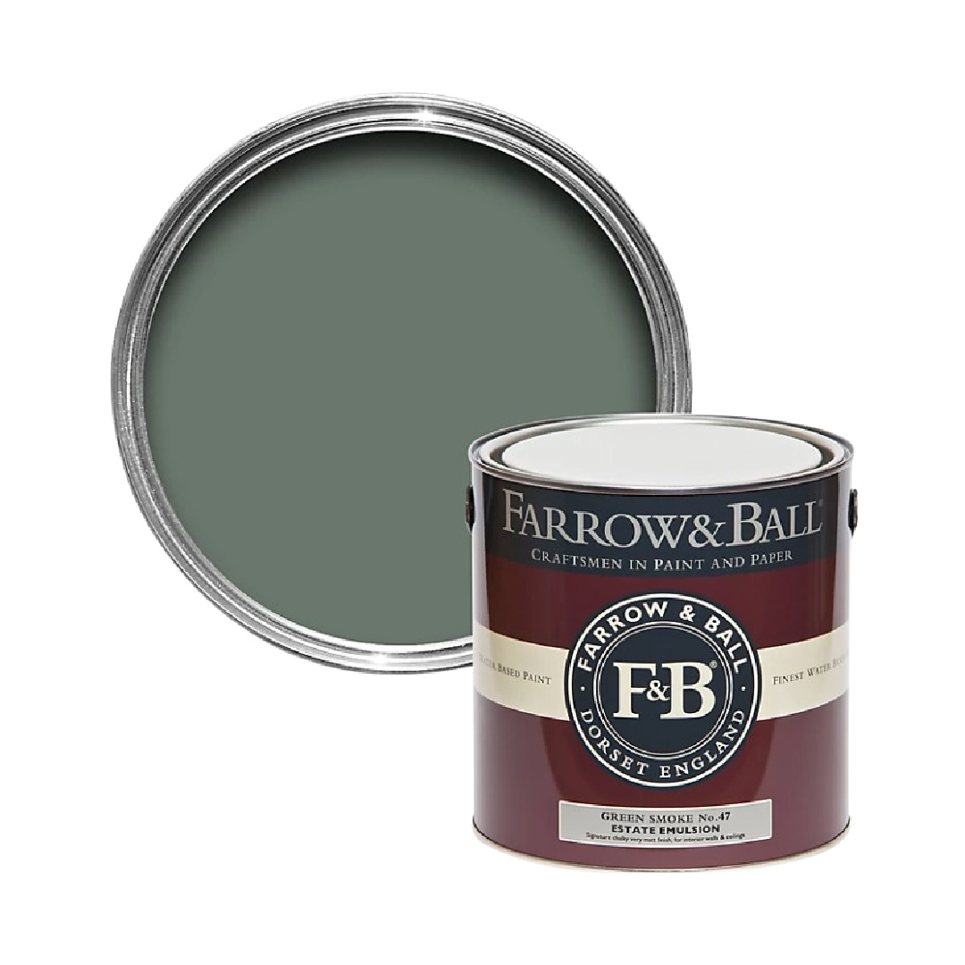 Green Smoke (Farrow & Ball) paint color swatch. #smokegreen #greenpaintcolors #olivegreen