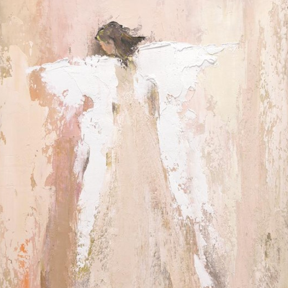 Anne Neilson angel painting with blush pink muted colors. #angels #angelpainting