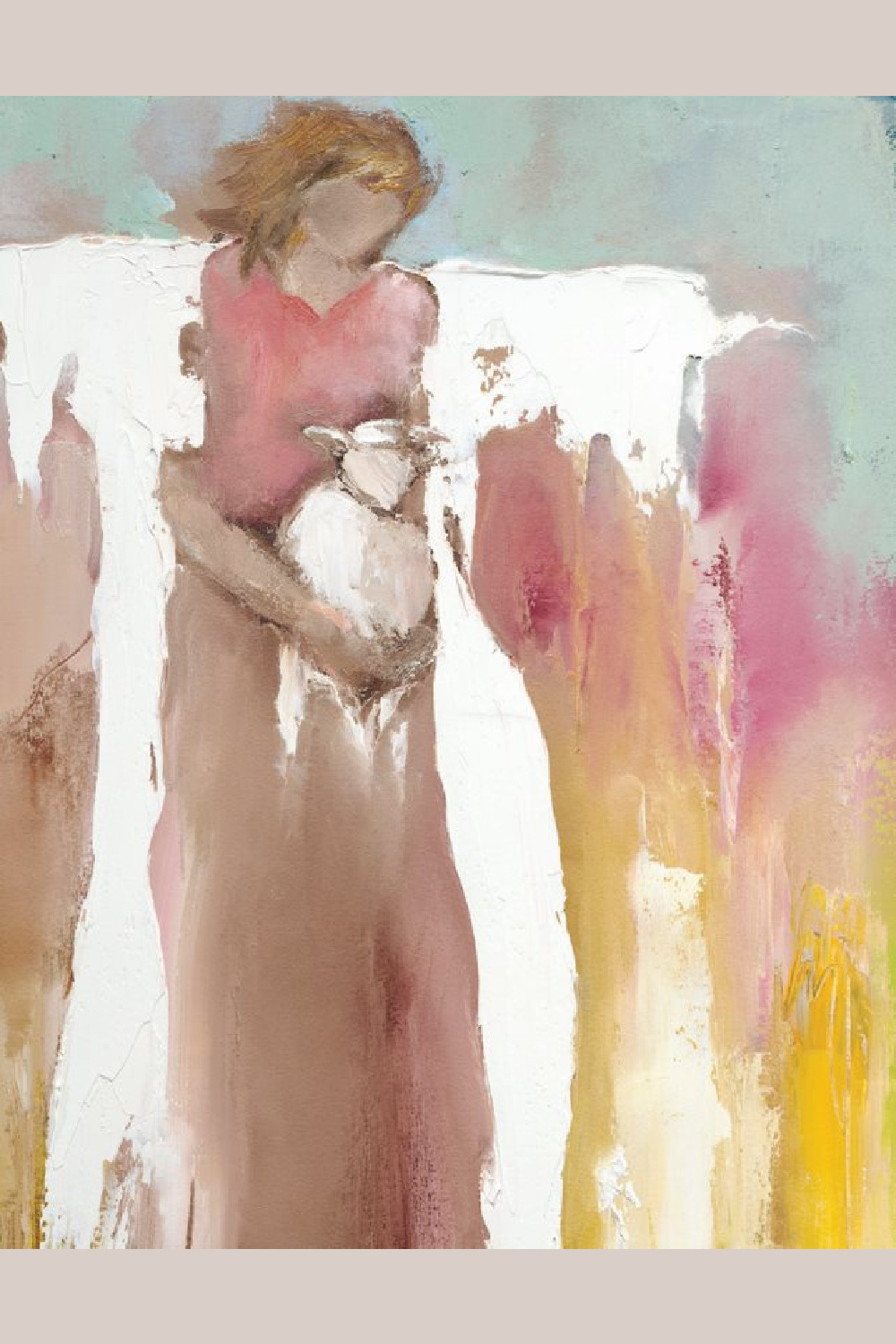 Anne Neilson painting of angel holding lamb - from book ENTERTAINING ANGELS. #christianart #angelpainting