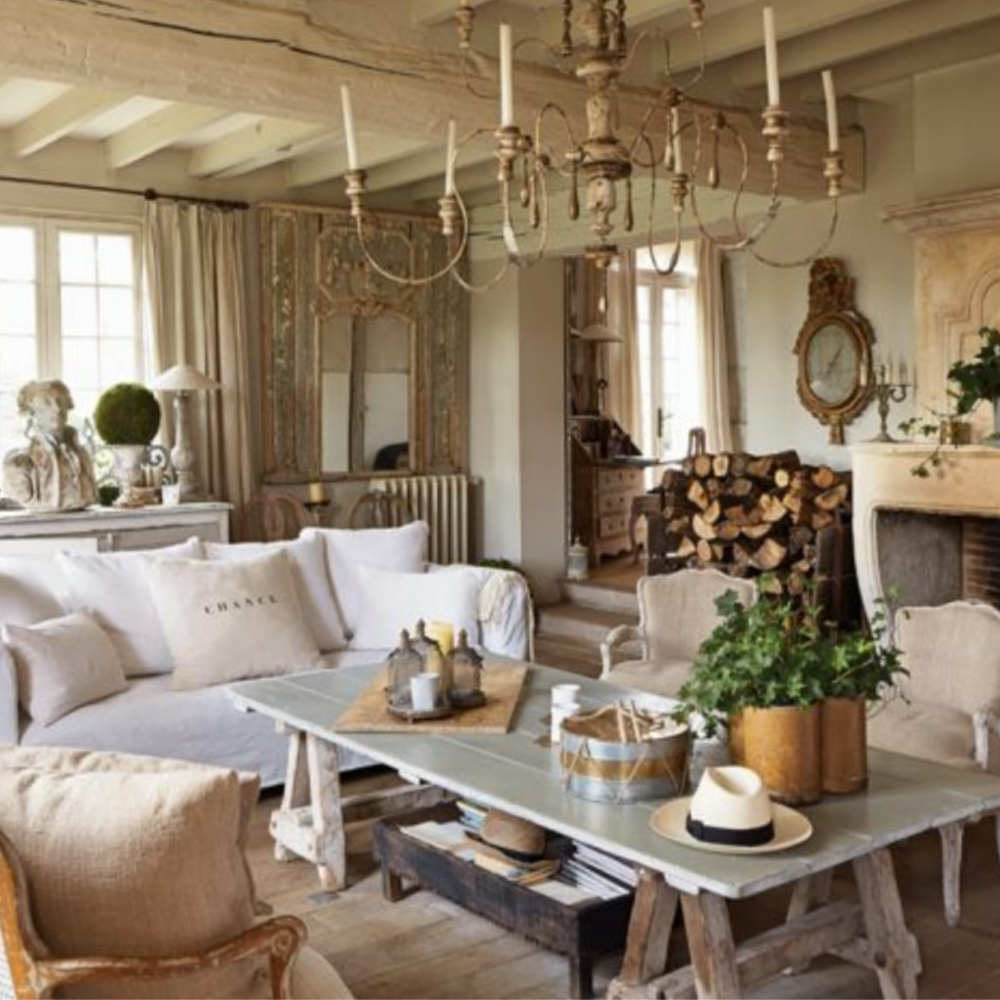 Rustic elegant French country home near Paris belonging to Sophie Lambert, antique lover and shop owner of Autemps des Cerises. #countryfrenchhome #frenchnordic #scandinavianantiques