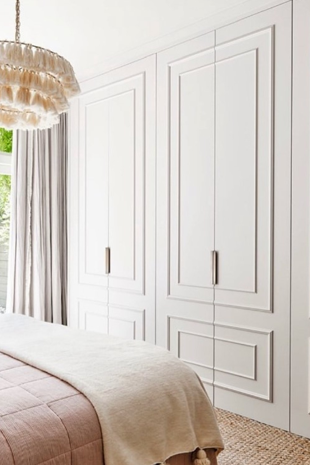 Pavilion Gray (Farrow & Ball) on built-in wardrobes in a bedroom - DBD Interiors. #paviliongray