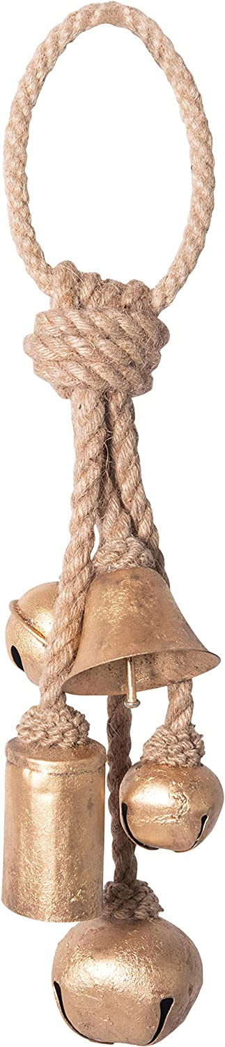 Gold bells on rope hanger for holiday decor