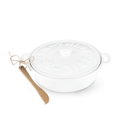 Ceramic Brie Baker Fromage With Lid and Wood Spreader.